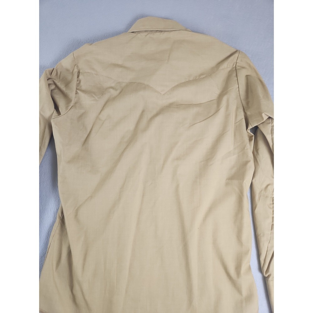 Vintage Champion Westerns Sz 16-35 Permanent Press Shirt Pearl Snap Button Tan - Picture 11 of 12